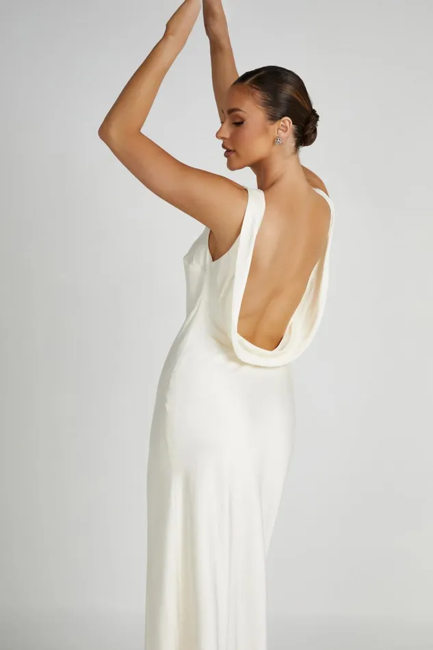 Meshki Maxi Dresses Gemima Satin Maxi Dress With Split 8211 Ivory Ivory 8211 Women