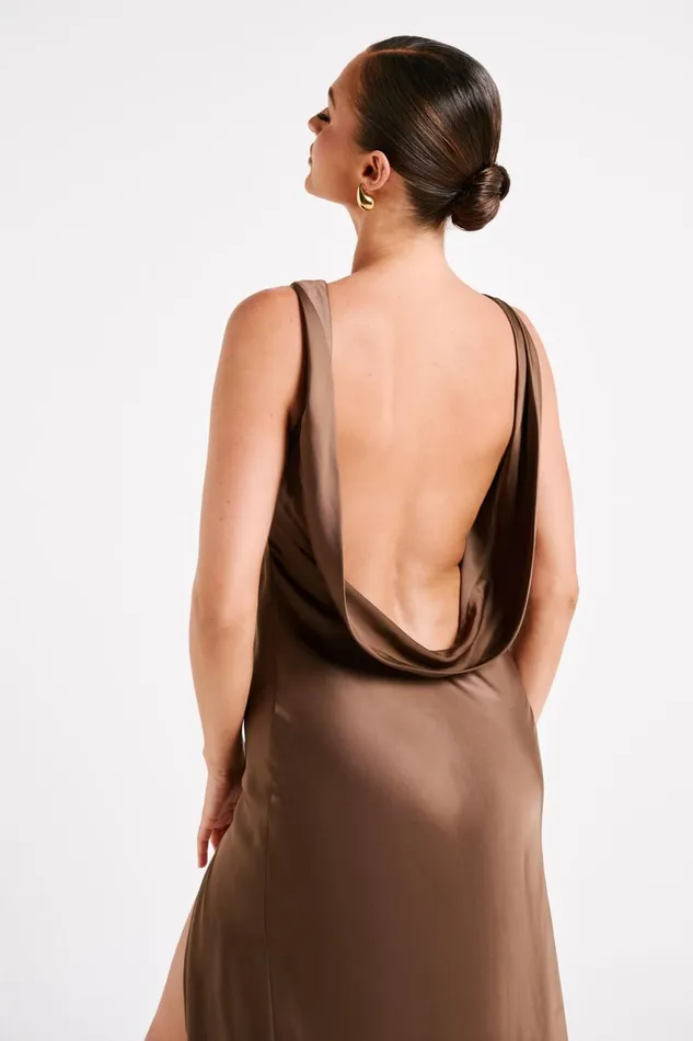 Meshki Maxi Dresses Gemima Satin Maxi Dress With Split 8211 Mocha Mocha 8211 Women Meshki Maxi Dresses Gemima Satin Maxi Dress With Split 8211 Mocha Mocha 8211 Women