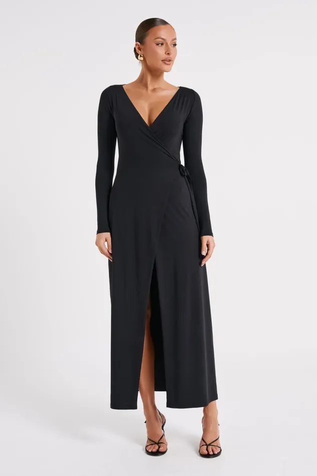 Meshki Maxi Dresses Gillian Recycled Nylon Wrap Maxi Dress 8211 Black Black 8211 Women