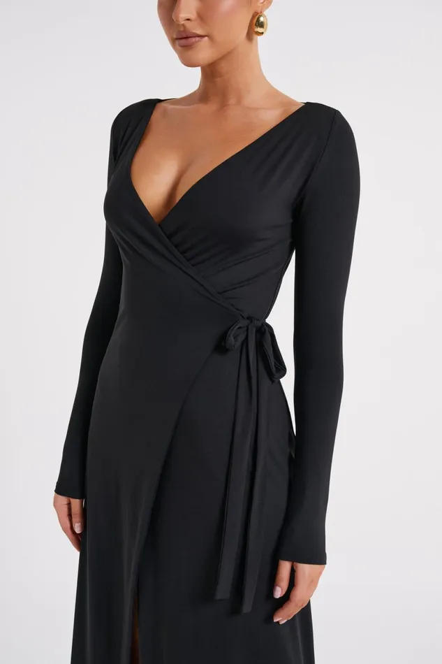 Meshki Maxi Dresses Gillian Recycled Nylon Wrap Maxi Dress 8211 Black Black 8211 Women