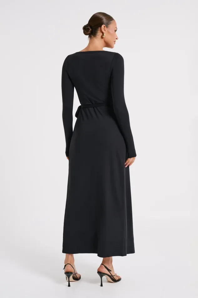Meshki Maxi Dresses Gillian Recycled Nylon Wrap Maxi Dress 8211 Black Black 8211 Women