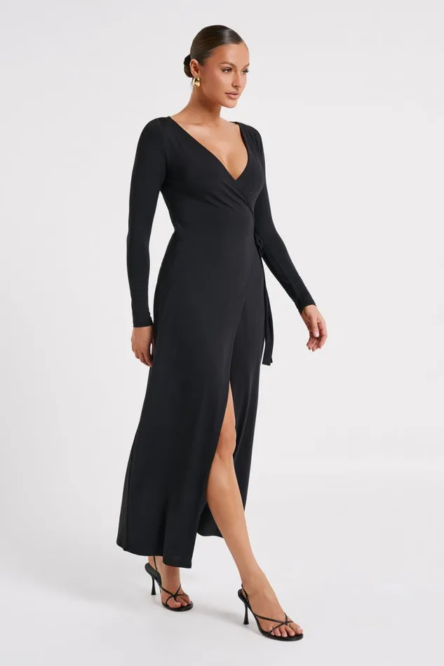 Meshki Maxi Dresses Gillian Recycled Nylon Wrap Maxi Dress 8211 Black Black 8211 Women