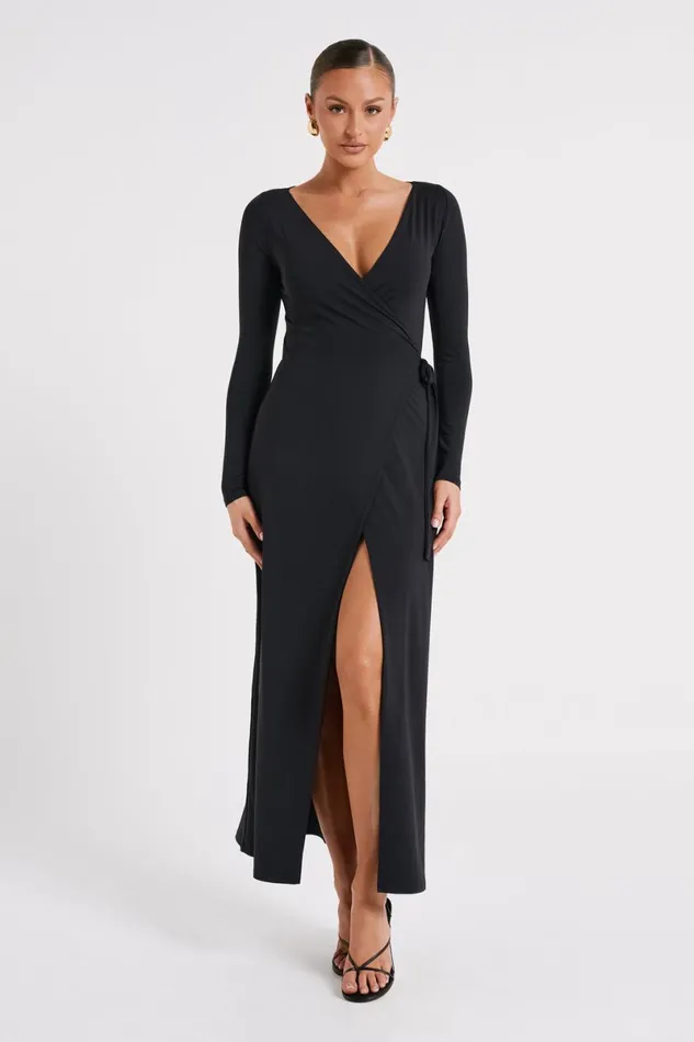 Meshki Maxi Dresses Gillian Recycled Nylon Wrap Maxi Dress 8211 Black Black 8211 Women