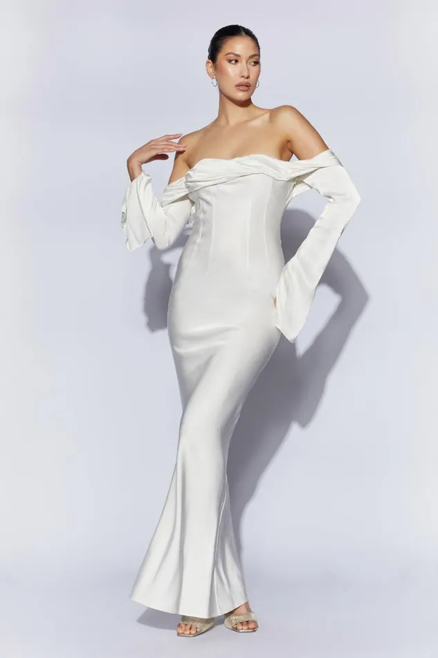 Meshki Maxi Dresses Giselle Off Shoulder Cowl Neck Maxi Dress 8211 White White 8211 Women