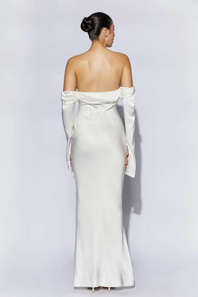 Meshki Maxi Dresses Giselle Off Shoulder Cowl Neck Maxi Dress 8211 White White 8211 Women