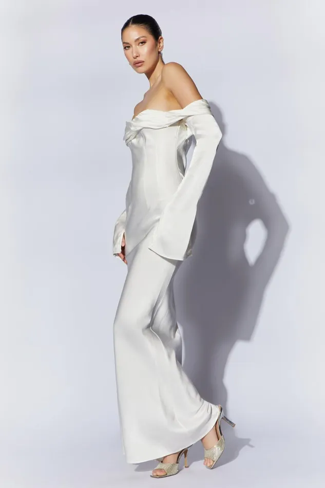 Meshki Maxi Dresses Giselle Off Shoulder Cowl Neck Maxi Dress 8211 White White 8211 Women