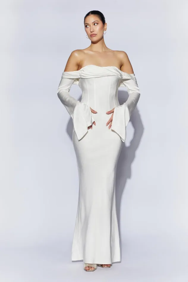 Meshki Maxi Dresses Giselle Off Shoulder Cowl Neck Maxi Dress 8211 White White 8211 Women