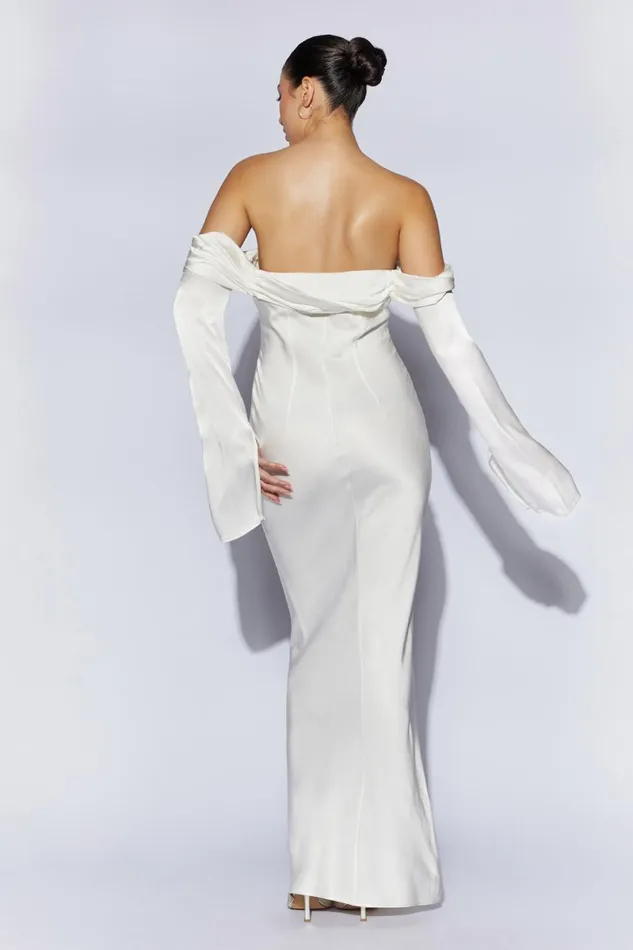 Meshki Maxi Dresses Giselle Off Shoulder Cowl Neck Maxi Dress 8211 White White 8211 Women