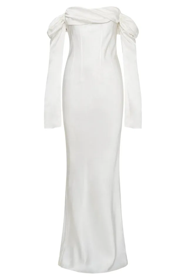 Meshki Maxi Dresses Giselle Off Shoulder Cowl Neck Maxi Dress 8211 White White 8211 Women