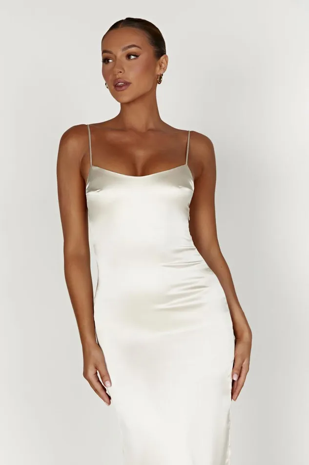 Meshki Maxi Dresses Jacinda Satin Slip Maxi Dress 8211 Ivory Ivory 8211 Women