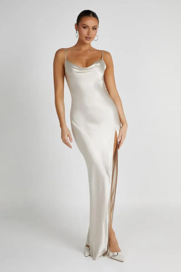 Meshki Maxi Dresses Jade Cowl Neck Backless Maxi Dress 8211 Sand Sand 8211 Women
