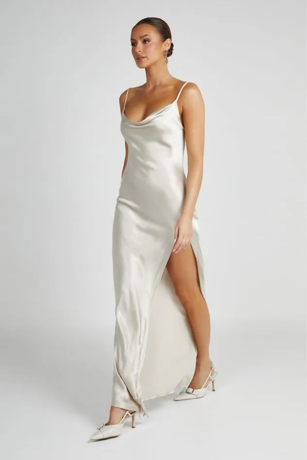 Meshki Maxi Dresses Jade Cowl Neck Backless Maxi Dress 8211 Sand Sand 8211 Women