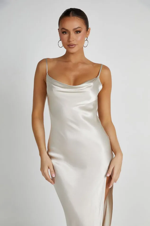 Meshki Maxi Dresses Jade Cowl Neck Backless Maxi Dress 8211 Sand Sand 8211 Women