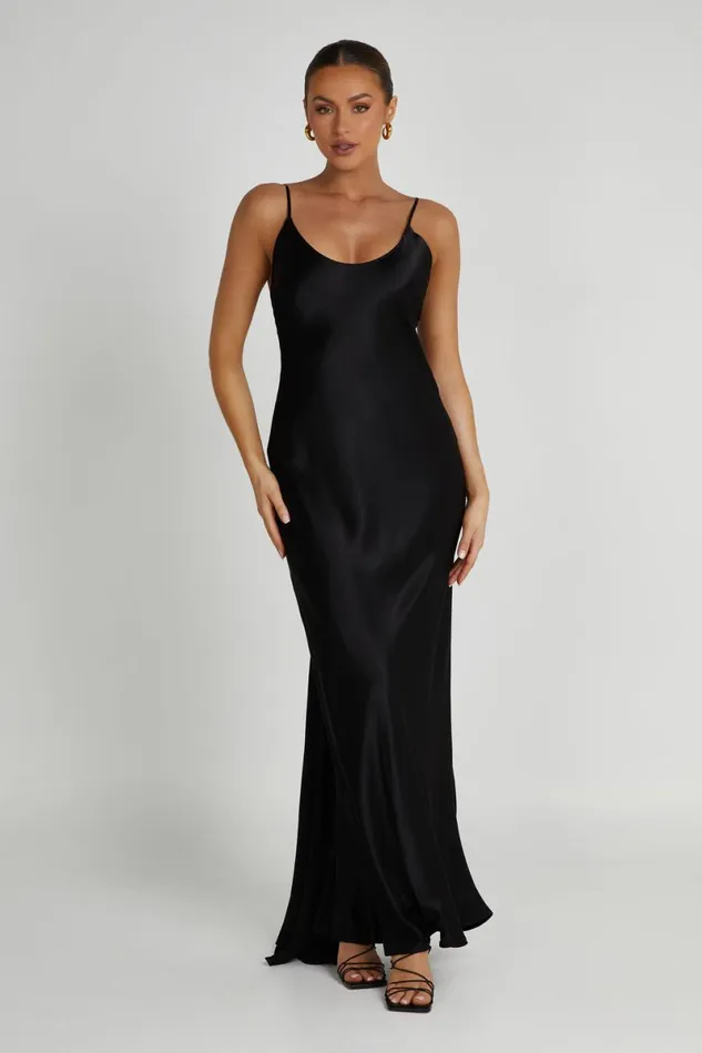 Meshki Maxi Dresses Kailey Low Back Maxi Dress With Detachable Bow Train 8211 Black Black 8211 Women
