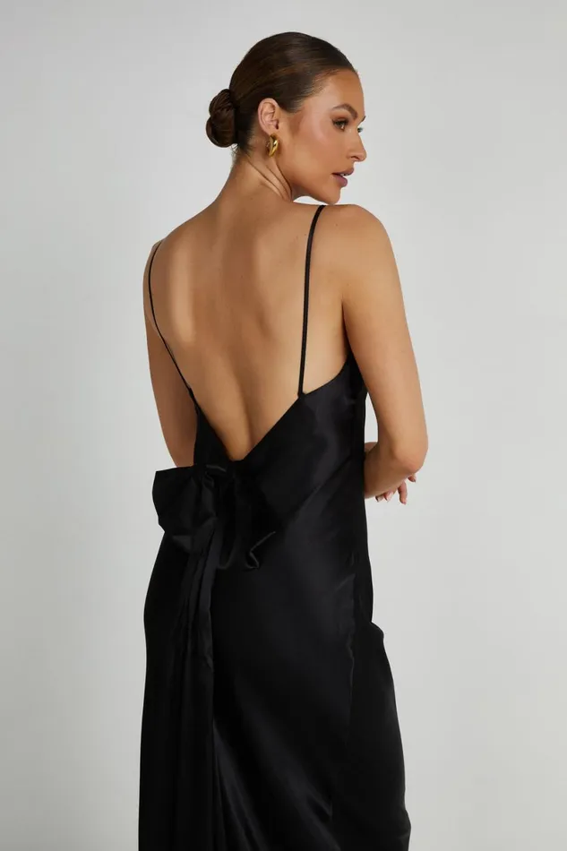 Meshki Maxi Dresses Kailey Low Back Maxi Dress With Detachable Bow Train 8211 Black Black 8211 Women