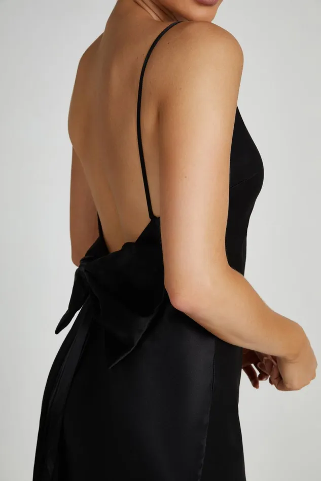 Meshki Maxi Dresses Kailey Low Back Maxi Dress With Detachable Bow Train 8211 Black Black 8211 Women
