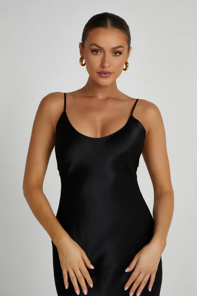 Meshki Maxi Dresses Kailey Low Back Maxi Dress With Detachable Bow Train 8211 Black Black 8211 Women