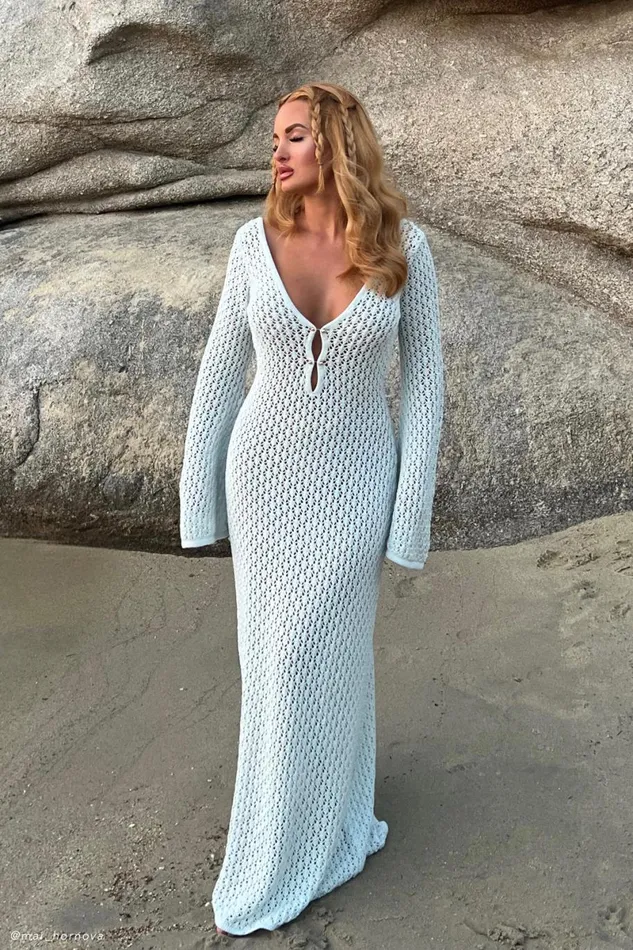 Meshki Maxi Dresses Kayleigh Crochet Fishtail Flare Sleeve Maxi Dress 8211 Arctic Blue Arcticblue 8211 Women Meshki Maxi Dresses Kayleigh Crochet Fishtail Flare Sleeve Maxi Dress 8211 Arctic Blue Arcticblue 8211 Women