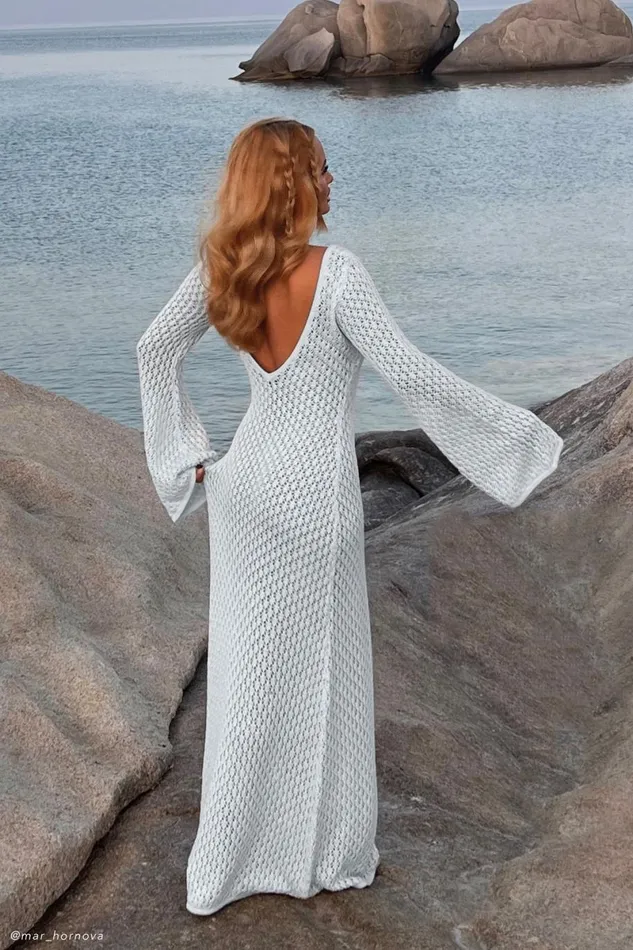 Meshki Maxi Dresses Kayleigh Crochet Fishtail Flare Sleeve Maxi Dress 8211 Arctic Blue Arcticblue 8211 Women