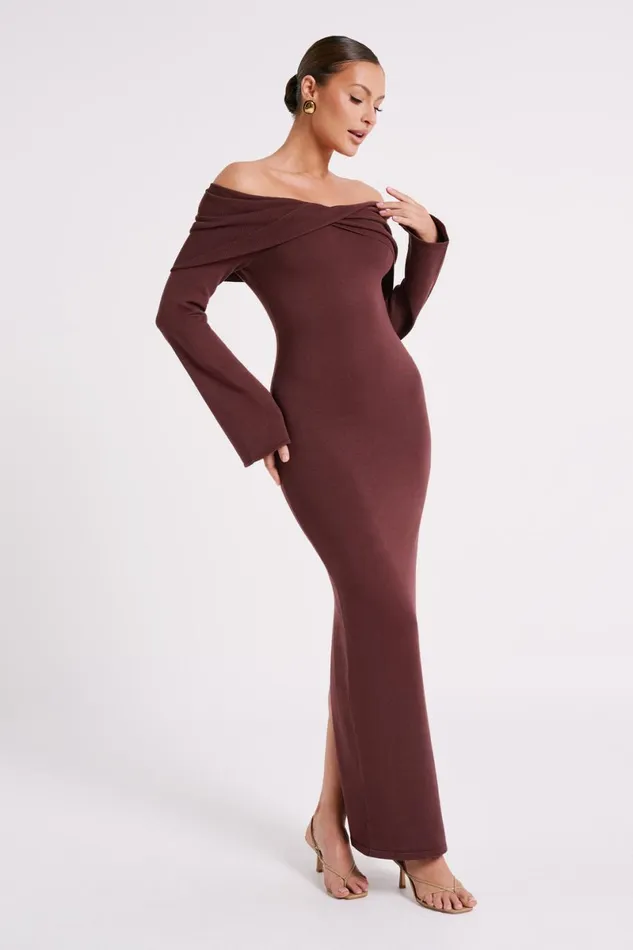 Meshki Maxi Dresses Kenny Long Sleeve Knit Dress 8211 Chocolate Chocolate 8211 Women