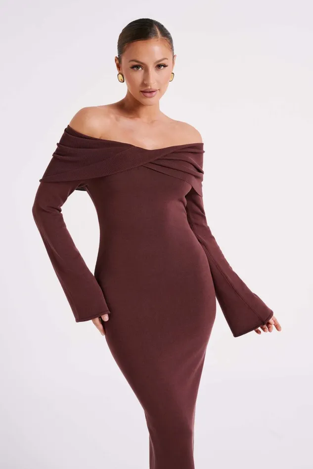 Meshki Maxi Dresses Kenny Long Sleeve Knit Dress 8211 Chocolate Chocolate 8211 Women