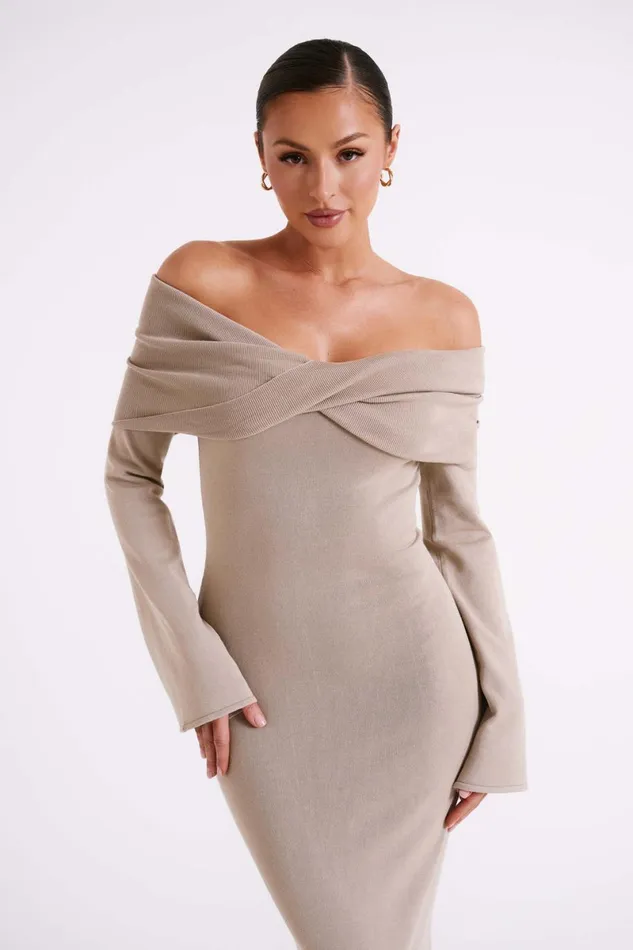 Meshki Maxi Dresses Kenny Long Sleeve Knit Dress 8211 Taupe Taupe 8211 Women