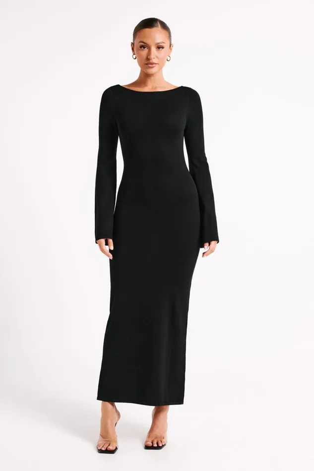 Meshki Maxi Dresses Marleigh Flare Sleeve Knit Maxi Dress 8211 Black Black 8211 Women