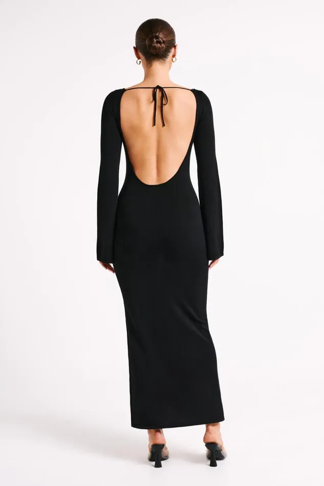 Meshki Maxi Dresses Marleigh Flare Sleeve Knit Maxi Dress 8211 Black Black 8211 Women