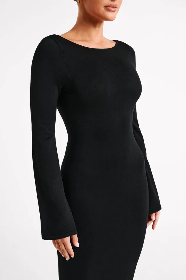 Meshki Maxi Dresses Marleigh Flare Sleeve Knit Maxi Dress 8211 Black Black 8211 Women