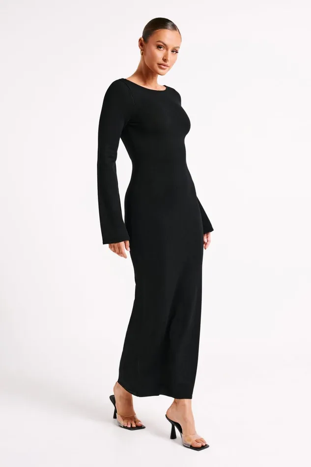 Meshki Maxi Dresses Marleigh Flare Sleeve Knit Maxi Dress 8211 Black Black 8211 Women