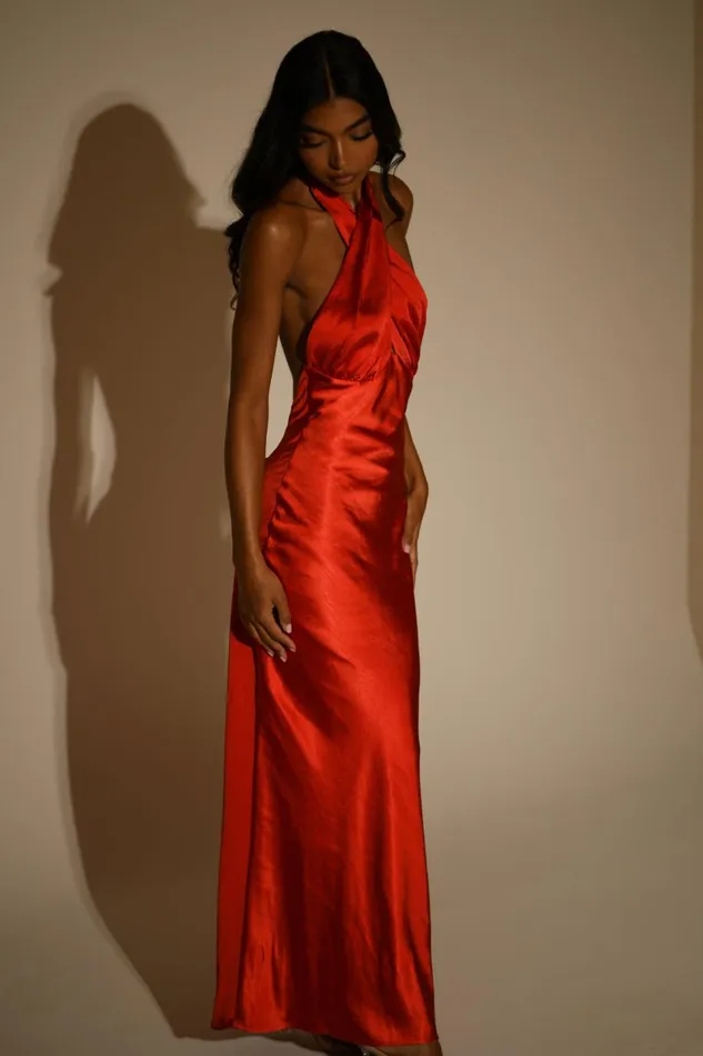 Meshki Maxi Dresses Marvelle Satin Halter Maxi Dress 8211 Vermilion Red Vermilionred 8211 Women Meshki Maxi Dresses Marvelle Satin Halter Maxi Dress 8211 Vermilion Red Vermilionred 8211 Women