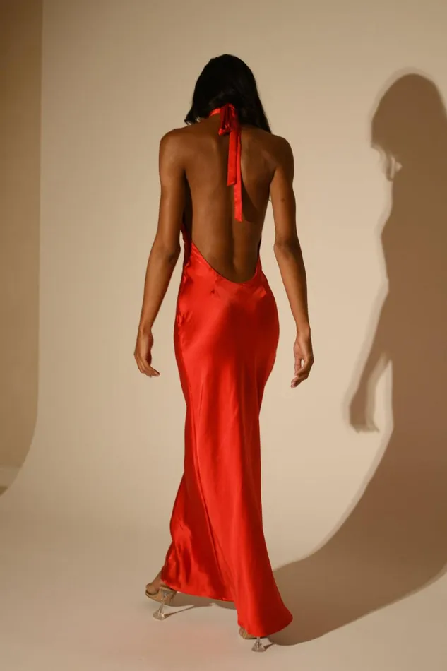 Meshki Maxi Dresses Marvelle Satin Halter Maxi Dress 8211 Vermilion Red Vermilionred 8211 Women