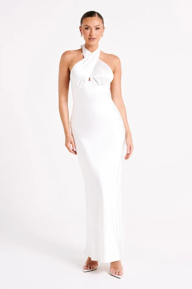 Meshki Maxi Dresses Marvelle Satin Halter Maxi Dress 8211 White White 8211 Women