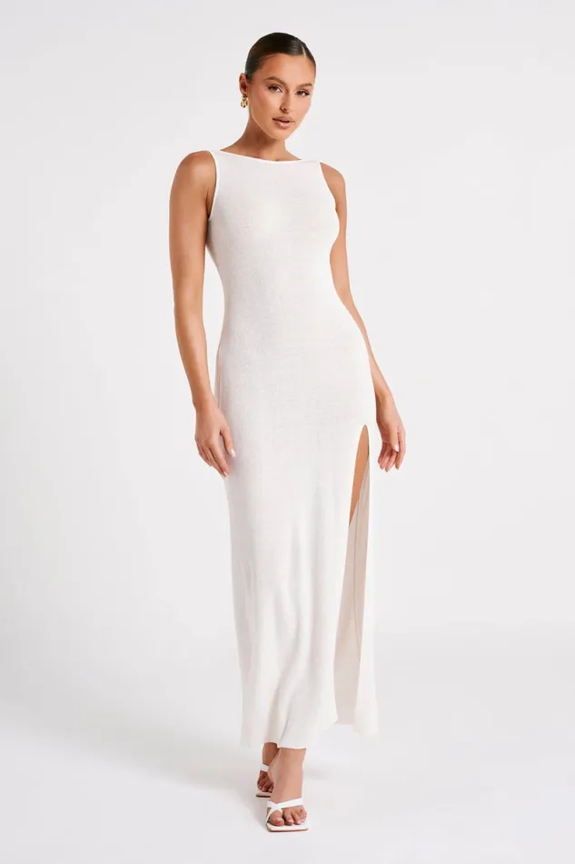 Meshki Maxi Dresses Maxine Sheer Knit Maxi Dress 8211 White White 8211 Women