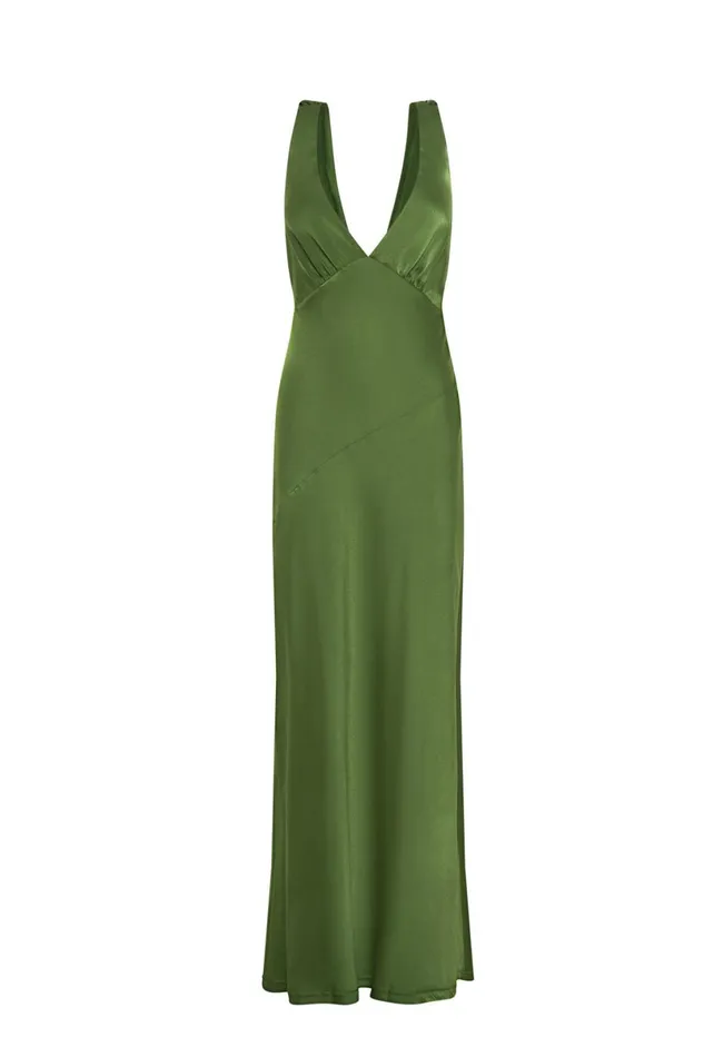 Meshki Maxi Dresses Nadia Maxi Satin Dress With Back Cowl 8211 Emerald Emerald 8211 Women