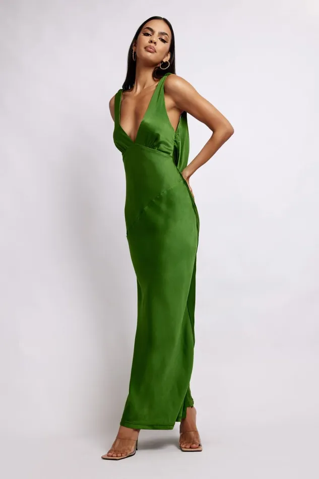 Meshki Maxi Dresses Nadia Maxi Satin Dress With Back Cowl 8211 Emerald Emerald 8211 Women