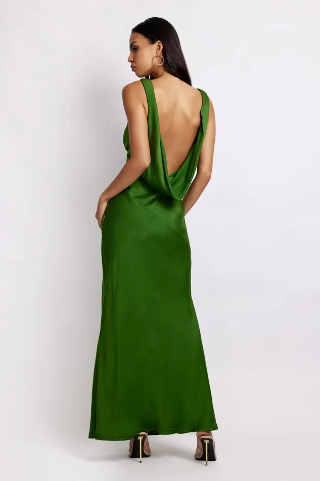 Meshki Maxi Dresses Nadia Maxi Satin Dress With Back Cowl 8211 Emerald Emerald 8211 Women