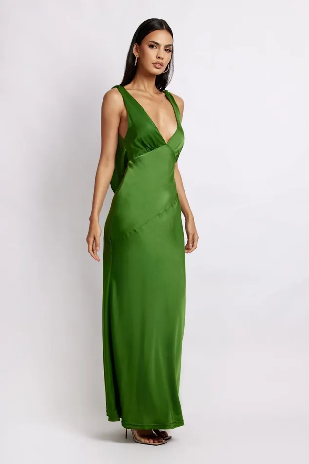 Meshki Maxi Dresses Nadia Maxi Satin Dress With Back Cowl 8211 Emerald Emerald 8211 Women