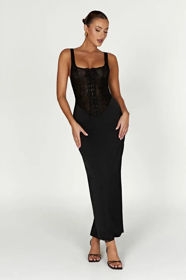Meshki Maxi Dresses Octavia Lace Corset Maxi Dress 8211 Black Black 8211 Women