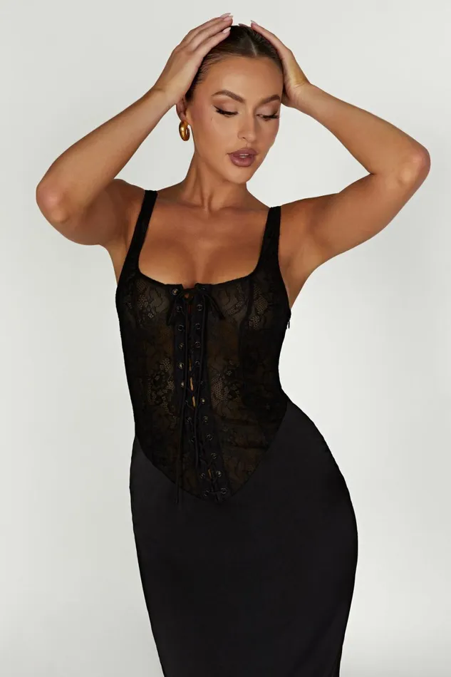 Meshki Maxi Dresses Octavia Lace Corset Maxi Dress 8211 Black Black 8211 Women