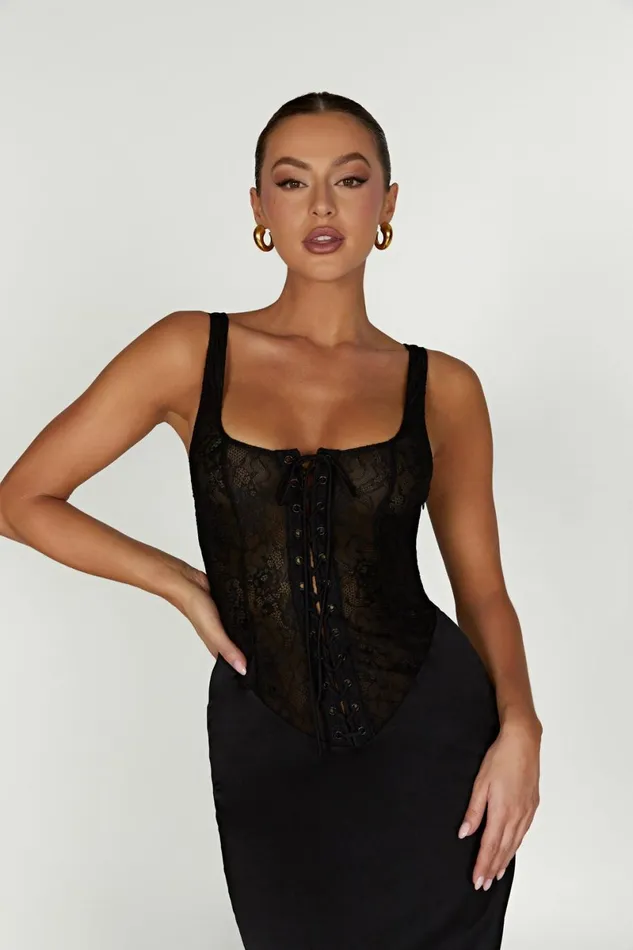 Meshki Maxi Dresses Octavia Lace Corset Maxi Dress 8211 Black Black 8211 Women