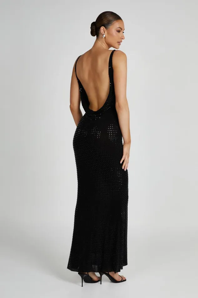 Meshki Maxi Dresses Pam Square Diamante Maxi Dress 8211 Black Black 8211 Women