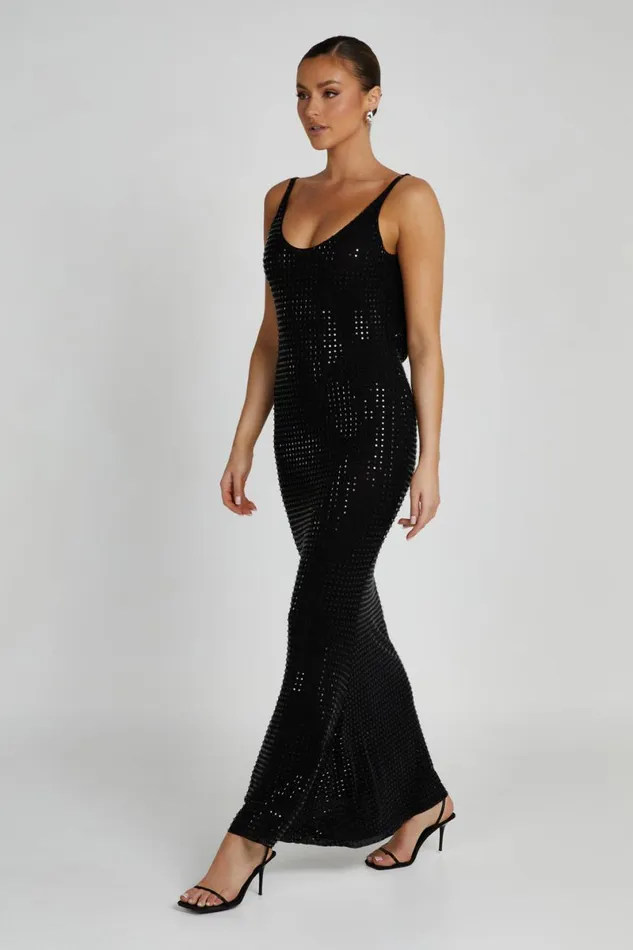 Meshki Maxi Dresses Pam Square Diamante Maxi Dress 8211 Black Black 8211 Women