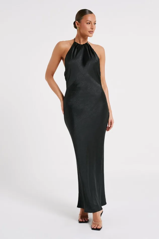 Meshki Maxi Dresses Sammy Satin Halter Maxi Dress 8211 Black Black 8211 Women