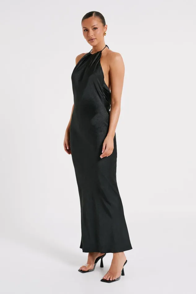 Meshki Maxi Dresses Sammy Satin Halter Maxi Dress 8211 Black Black 8211 Women