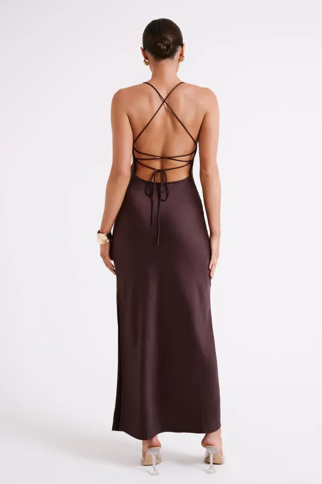 Meshki Maxi Dresses Sydney Straight Neck Slip Maxi Dress 8211 Chocolate Chocolate 8211 Women