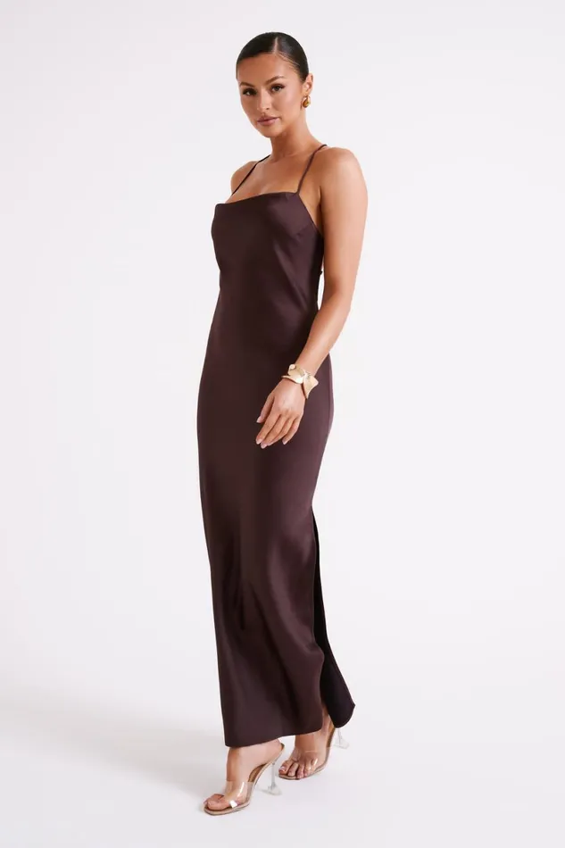 Meshki Maxi Dresses Sydney Straight Neck Slip Maxi Dress 8211 Chocolate Chocolate 8211 Women