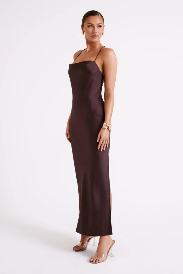 Meshki Maxi Dresses Sydney Straight Neck Slip Maxi Dress 8211 Chocolate Chocolate 8211 Women