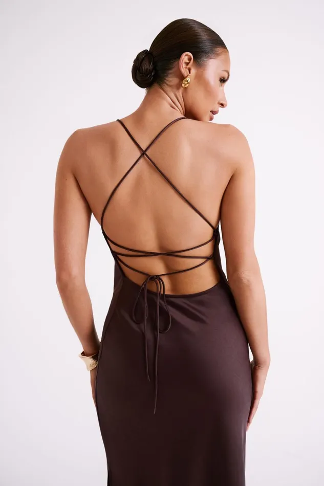 Meshki Maxi Dresses Sydney Straight Neck Slip Maxi Dress 8211 Chocolate Chocolate 8211 Women