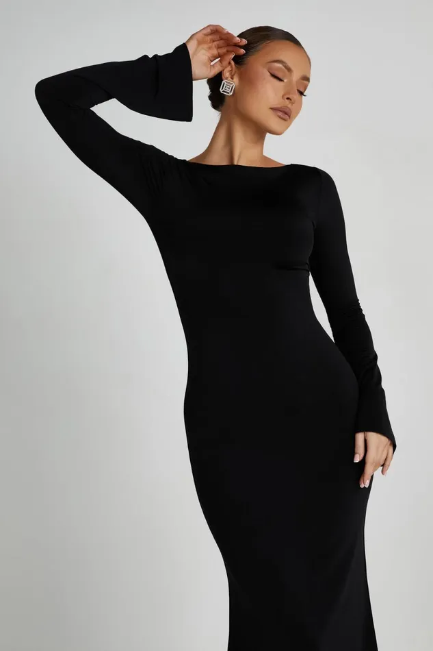 Meshki Maxi Dresses Tarna Slinky Fishtail Maxi Dress 8211 Black Black 8211 Women